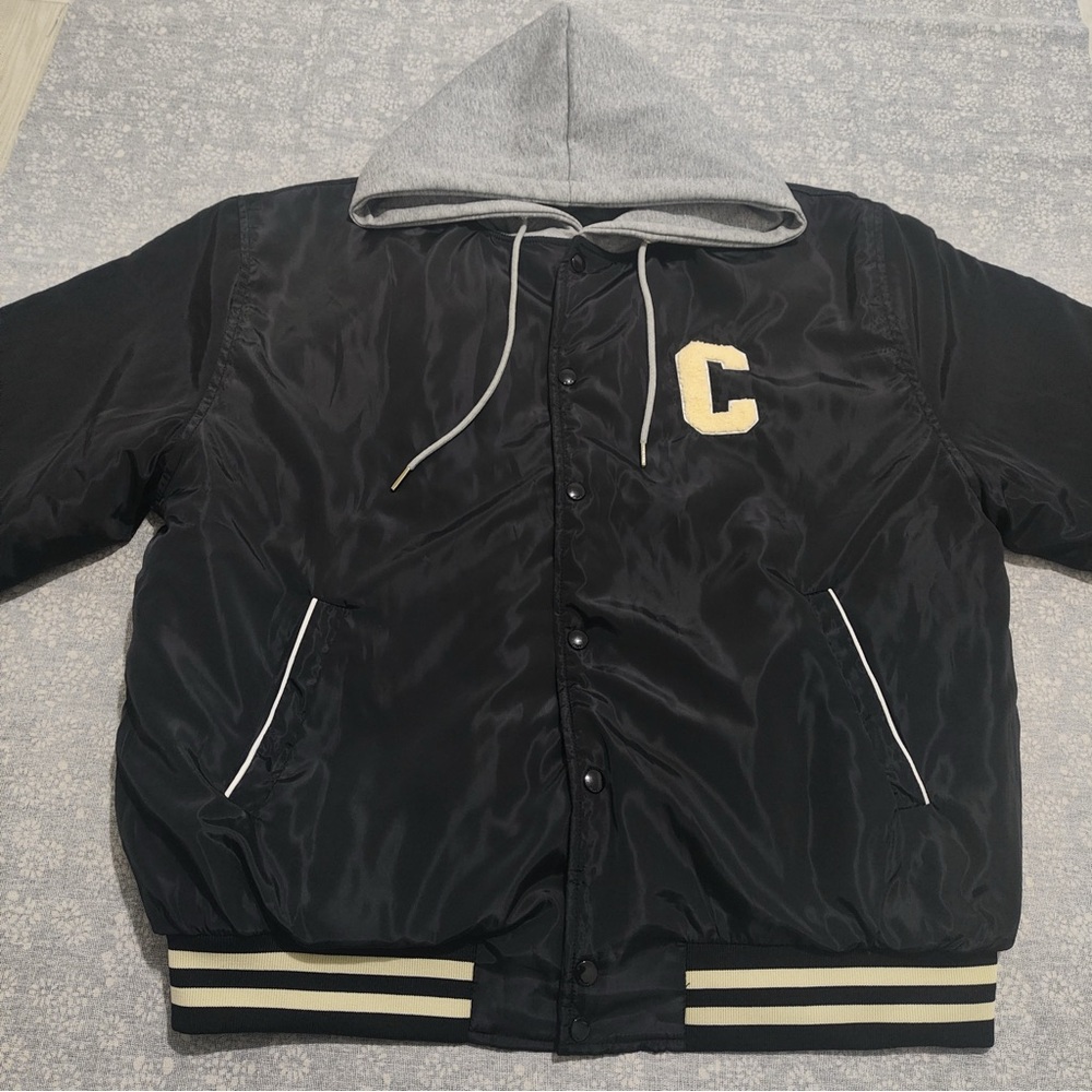 CELINE Paris Black Hooded Varsity Jacket